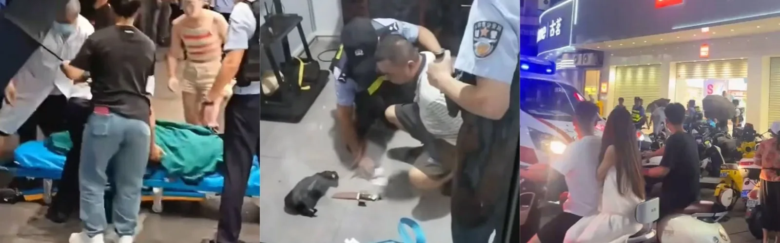 五灯坡突发砍人事件！20日晚广西五灯坡名称优品一男子不知何原因无差别随机砍人，造成一女子被捅重伤送医院救治！