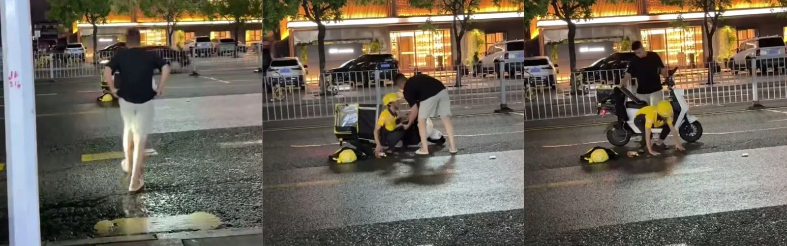 街头揪心一幕：外卖小哥车祸倒地，清醒的围观群众用“拍视频自证”拉起最温暖的防线