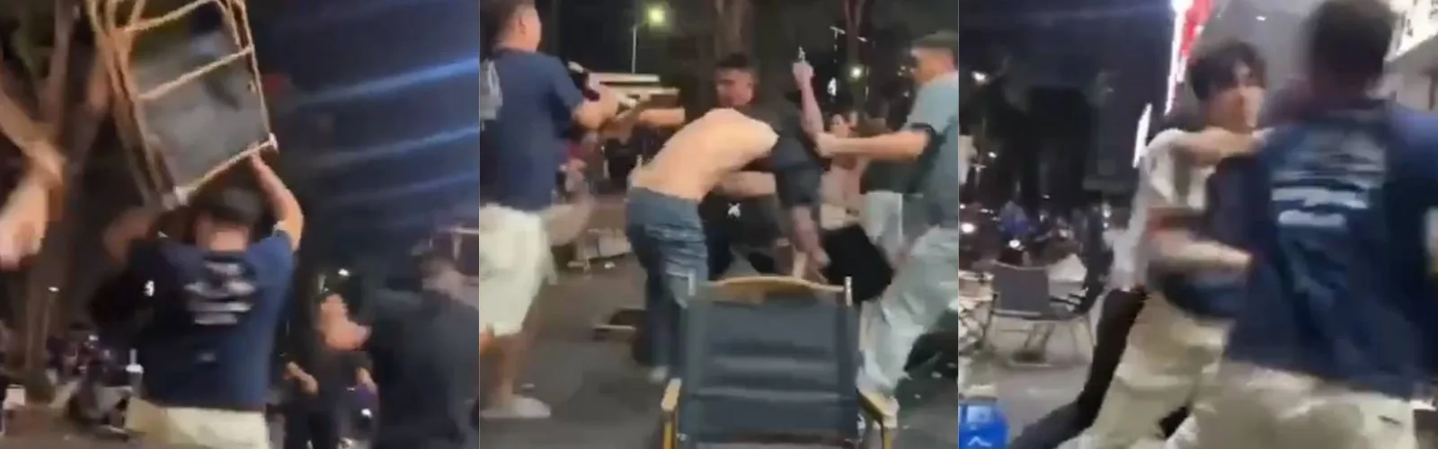 现在人戾气真重！夜市烧烤摊突发斗殴，多名男子大打出手，手拿折叠凳互砸头部，场面一片混乱！