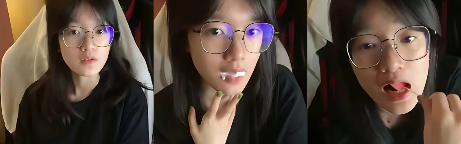 浙江宁波大学清纯母狗徭平莹偷拍录像流出！眼睛反差婊主动在凳子上展露白虎骚逼，被大鸡巴插到高潮喷水，淫荡叫声响彻不止。