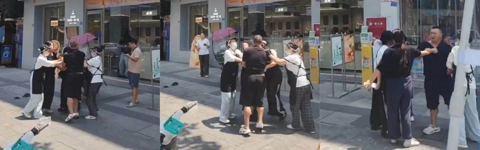 男子与茶百道门店员工发生争执情绪逐渐升级，4名女员工卷入肢体冲突，现场画面引发热议！