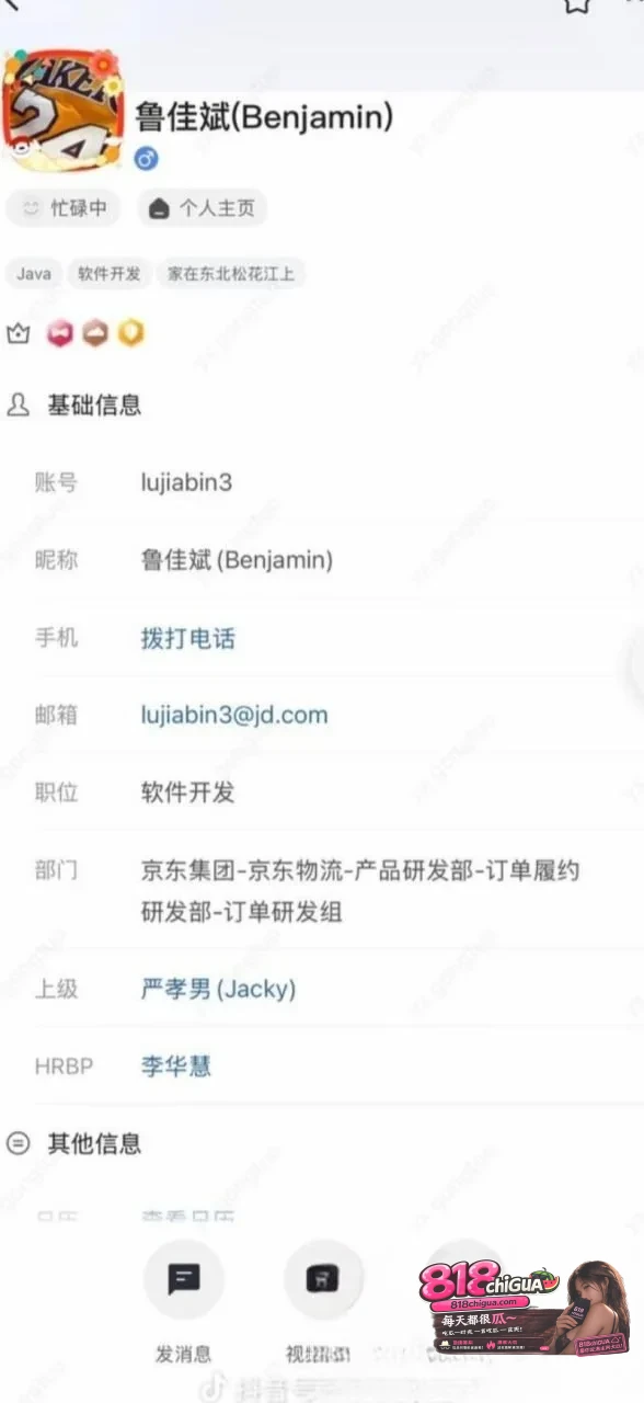 十年编程无人晓，一朝爆料天下知！京东35岁后端工程师【鲁佳斌】被曝多角恋脚踩3只船，怀孕女友气愤曝光聊天记录以及淫乱视频！