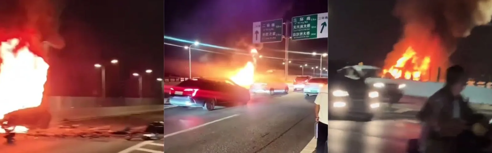 深夜惊魂！网传武汉岱黄高速府河大桥段突发严重车祸：车辆起火燃成空壳，安全驾驶警钟长鸣